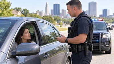 An Ohio police officer speaks with a driver during a daytime traffic stop in Columbus.